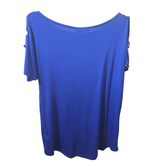 Cable & Gauge Womens Royal Blue Cold Shoulder Top With Gold Accents XS New With - Picture 6 of 6